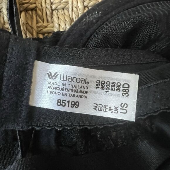 Wacoal Womens Bra 38D BLACK Arabesque 85199 Black Lace UNDERWIRE LACE Semi-Sheer - Picture 5 of 6